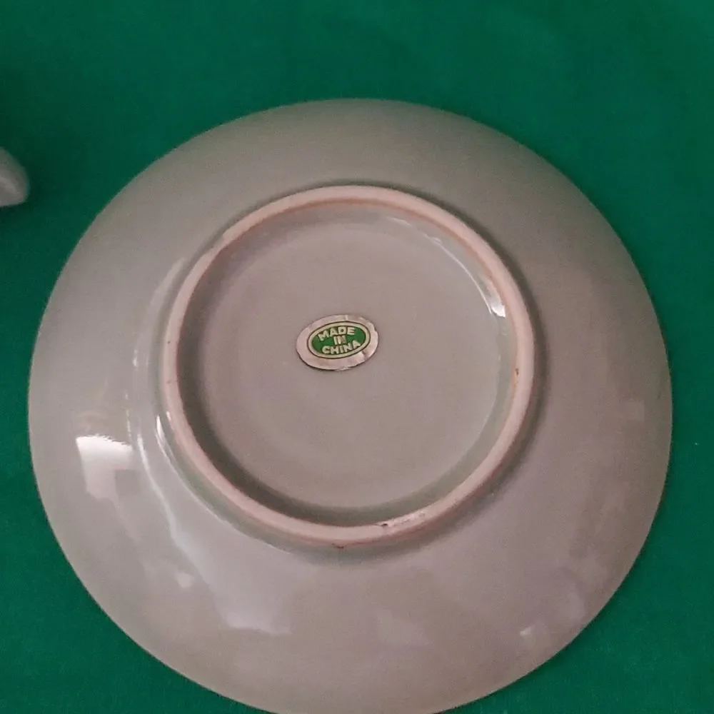 Vintage Longquan Celadon Koi Carp Fish Tea Cup Saucer 6 0z.